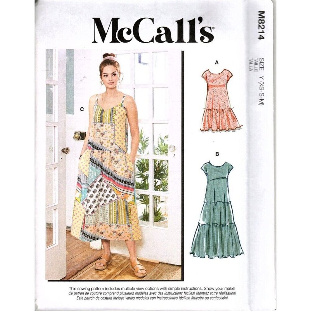 McCall's M8214 Misses XS to M Loose Fitting Tiered Sundresses Sewing Pattern